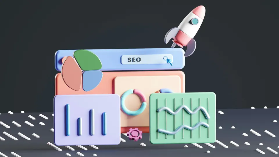 SEO dashboard illustration with charts and a search bar, representing a backlink profile review